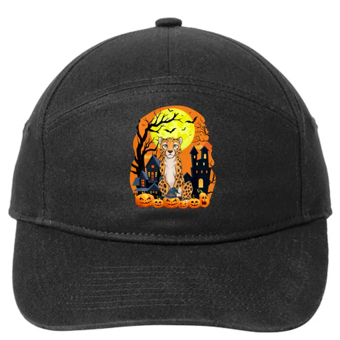 Cheetah With Pumpkins Funny Scary Halloween Party 7-Panel Snapback Hat