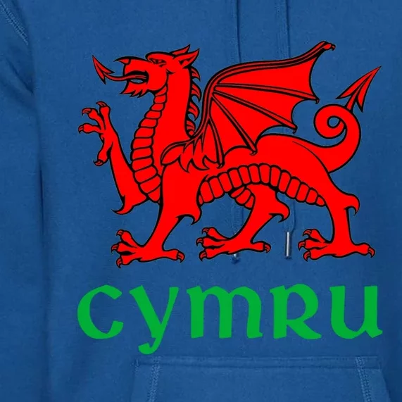 Cymru Welsh Pride Gift Red Dragon Of Wales Flag Funny Gift Premium Hoodie