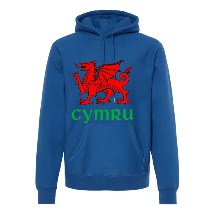 Cymru Welsh Pride Gift Red Dragon Of Wales Flag Funny Gift Premium Hoodie