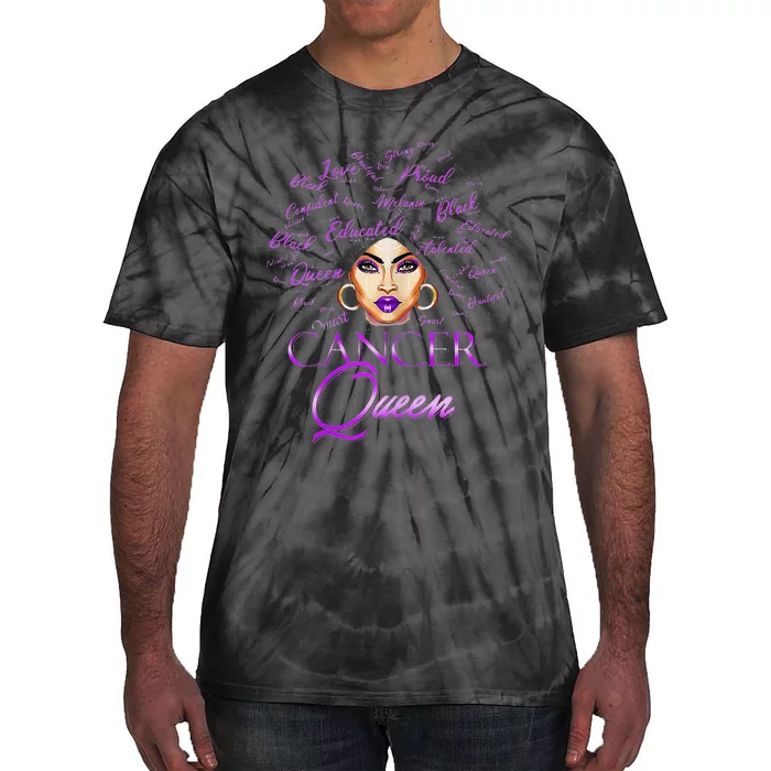 Cancer Wo Purple Afro Queen Black Zodiac Birthday Tie-Dye T-Shirt