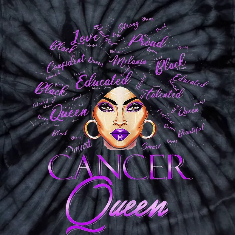 Cancer Wo Purple Afro Queen Black Zodiac Birthday Tie-Dye T-Shirt