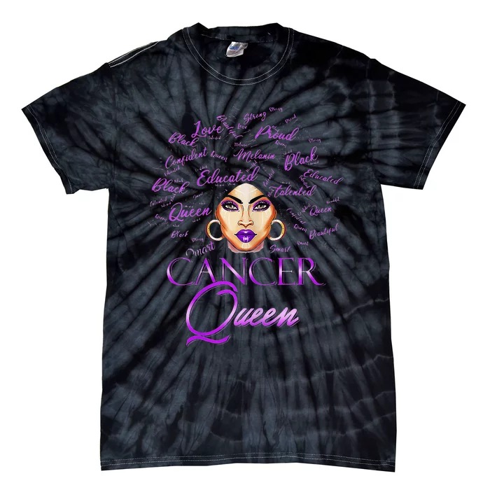 Cancer Wo Purple Afro Queen Black Zodiac Birthday Tie-Dye T-Shirt