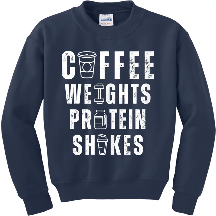 Coffee Weights Protein Shakes Kids Sweatshirt