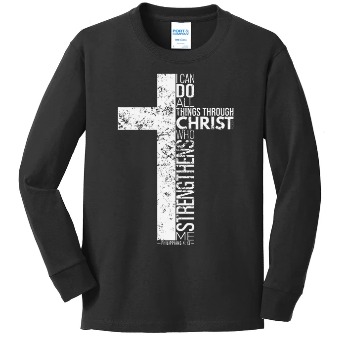 Cross With Philippians 413 Christian Kids Long Sleeve Shirt