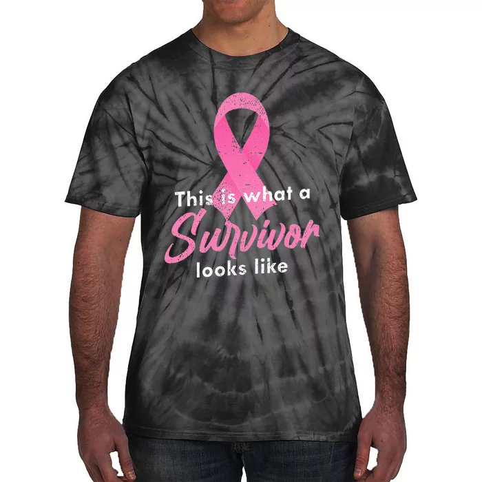 Cancer Warrior Pink Ribbon Survivor Breast Cancer Awareness Tie-Dye T-Shirt