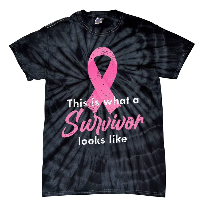 Cancer Warrior Pink Ribbon Survivor Breast Cancer Awareness Tie-Dye T-Shirt