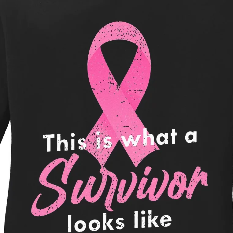 Cancer Warrior Pink Ribbon Survivor Breast Cancer Awareness Ladies Long Sleeve Shirt