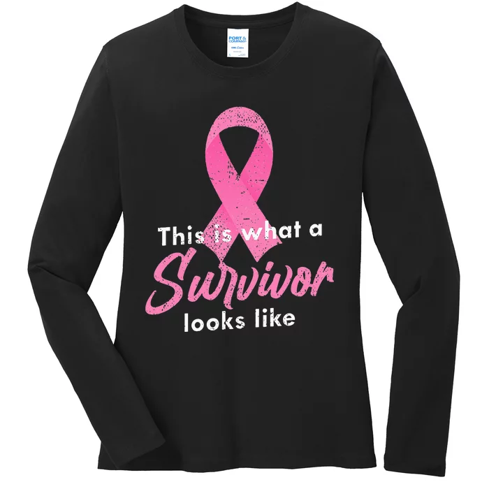 Cancer Warrior Pink Ribbon Survivor Breast Cancer Awareness Ladies Long Sleeve Shirt