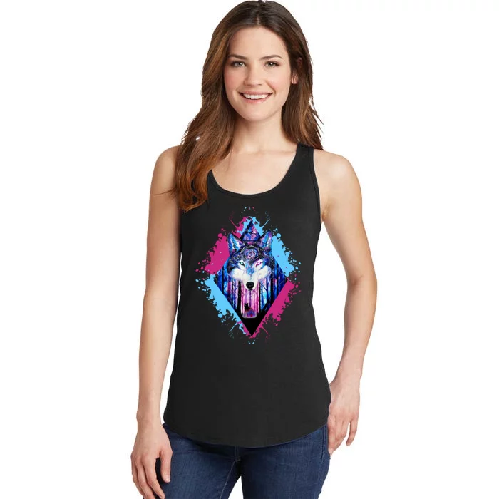 Colorful Wolf Painting Wolves Lover Ladies Essential Tank