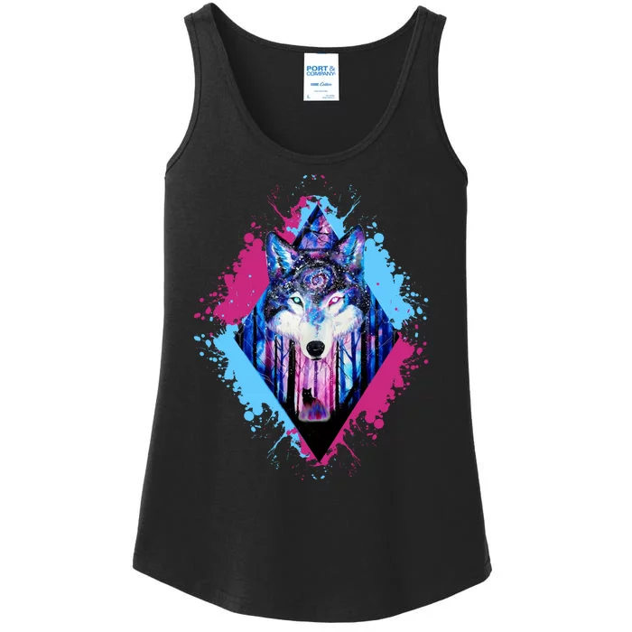 Colorful Wolf Painting Wolves Lover Ladies Essential Tank