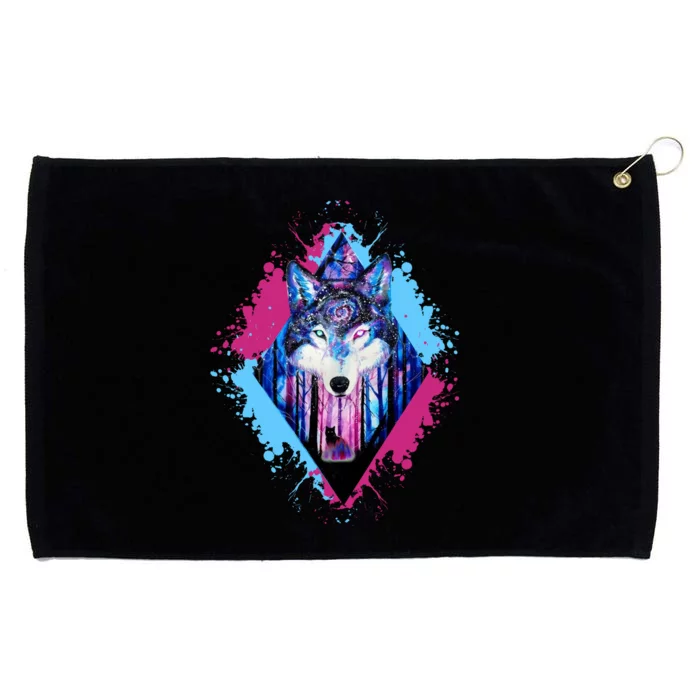 Colorful Wolf Painting Wolves Lover Grommeted Golf Towel