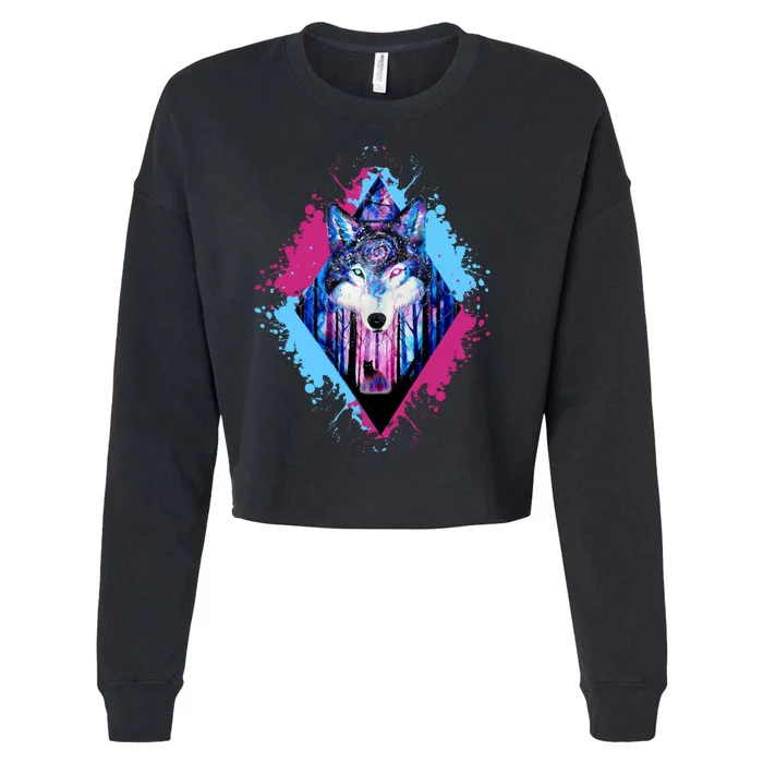 Colorful Wolf Painting Wolves Lover Cropped Pullover Crew