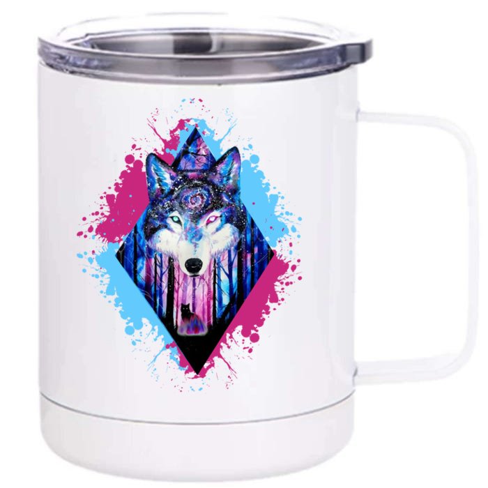 Colorful Wolf Painting Wolves Lover Front & Back 12oz Stainless Steel Tumbler Cup