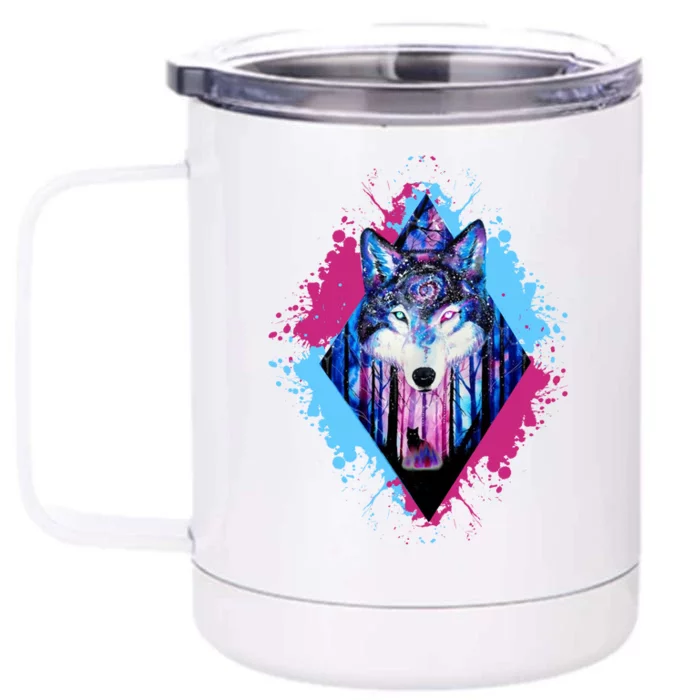 Colorful Wolf Painting Wolves Lover Front & Back 12oz Stainless Steel Tumbler Cup