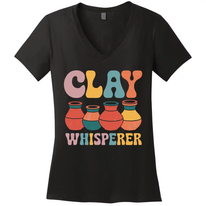 Clay Whisperer Pottery Ceramic Artist Women's V-Neck T-Shirt