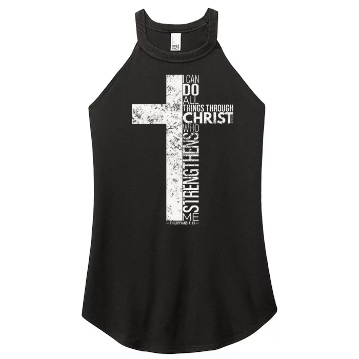 Cross With Philippians 413 Christian Women’s Perfect Tri Rocker Tank