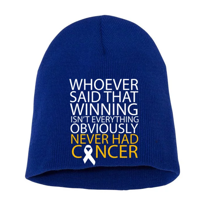 Cancer Winner Quote Short Acrylic Beanie