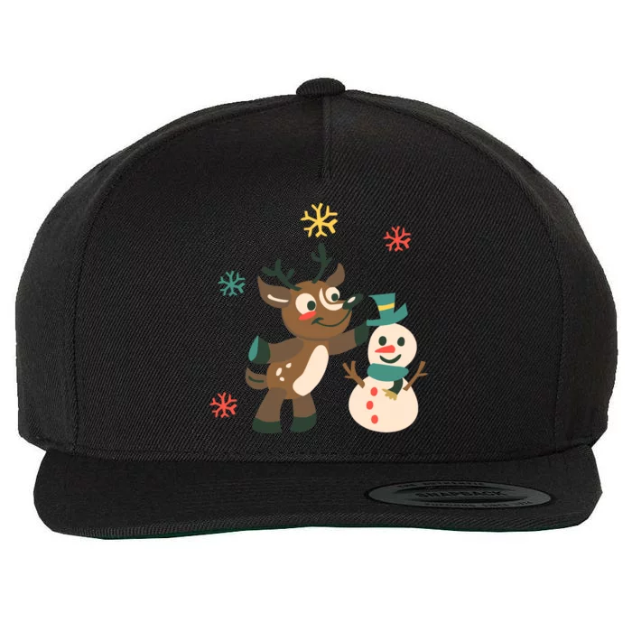 Cute Winter Reindeer Snowman Best Friends Wool Snapback Cap