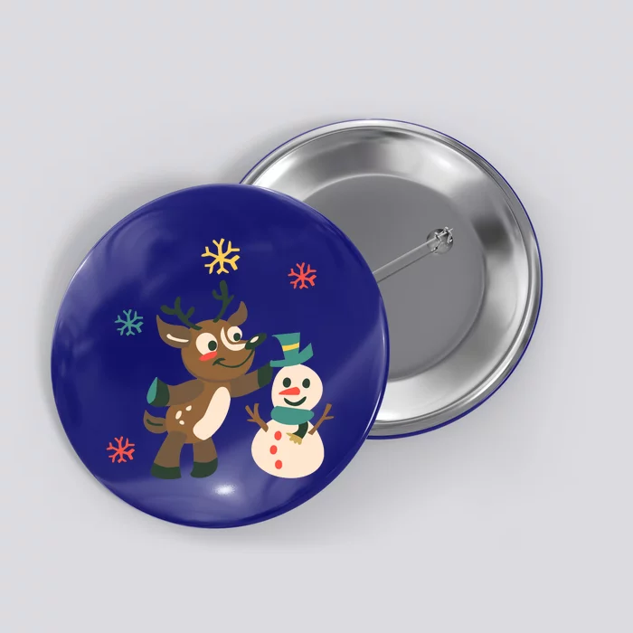 Cute Winter Reindeer Snowman Best Friends Button