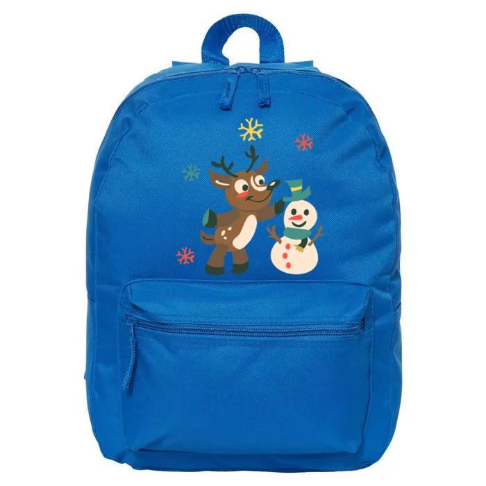 Cute Winter Reindeer Snowman Best Friends 16 in Basic Backpack