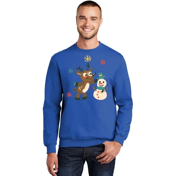 Cute Winter Reindeer Snowman Best Friends Tall Sweatshirt