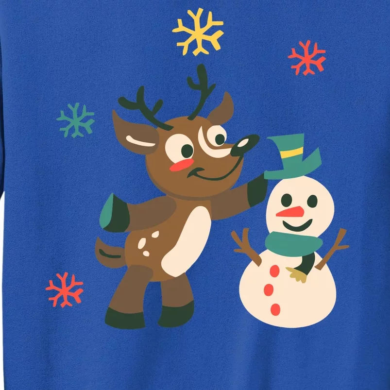 Cute Winter Reindeer Snowman Best Friends Tall Sweatshirt