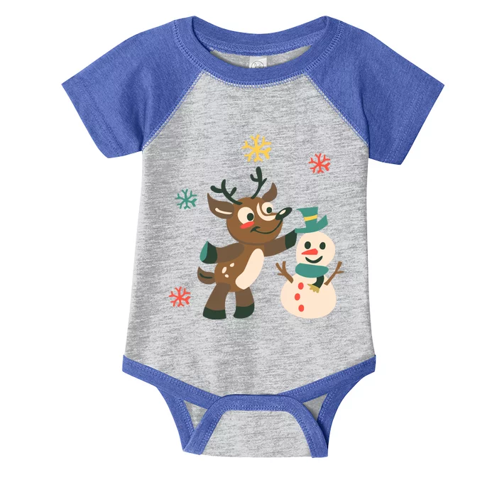 Cute Winter Reindeer Snowman Best Friends Infant Baby Jersey Bodysuit