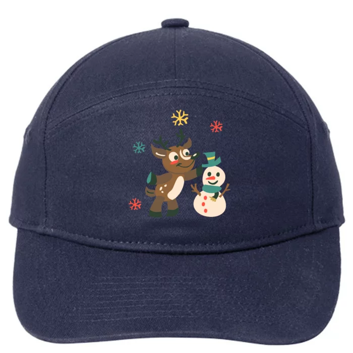 Cute Winter Reindeer Snowman Best Friends 7-Panel Snapback Hat