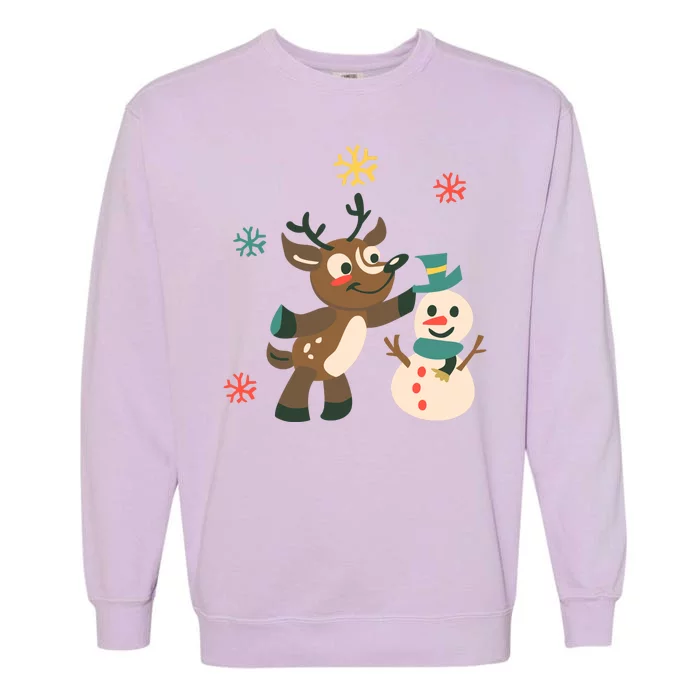 Cute Winter Reindeer Snowman Best Friends Garment-Dyed Sweatshirt