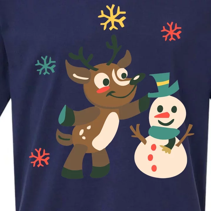 Cute Winter Reindeer Snowman Best Friends Sueded Cloud Jersey T-Shirt