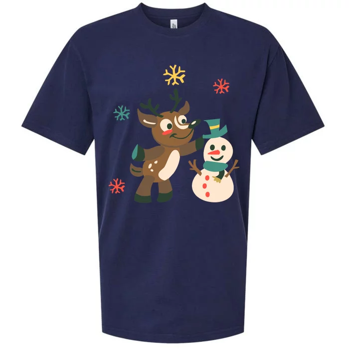 Cute Winter Reindeer Snowman Best Friends Sueded Cloud Jersey T-Shirt