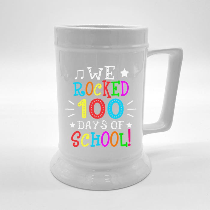 Colorful We Rocked 100 Days Of School Teacher Student Gift Front & Back Beer Stein