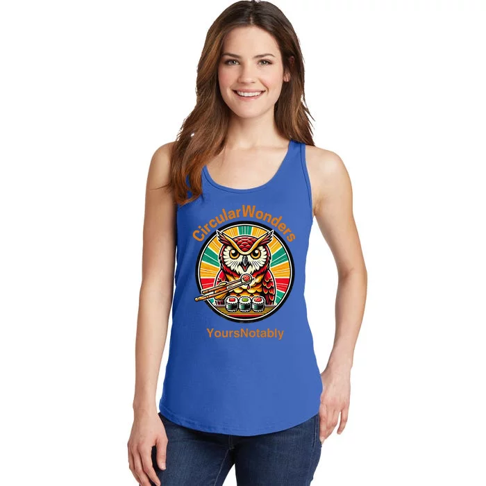 Circular Wonders Retro Owl Sushi And Chopsticks Ladies Essential Tank