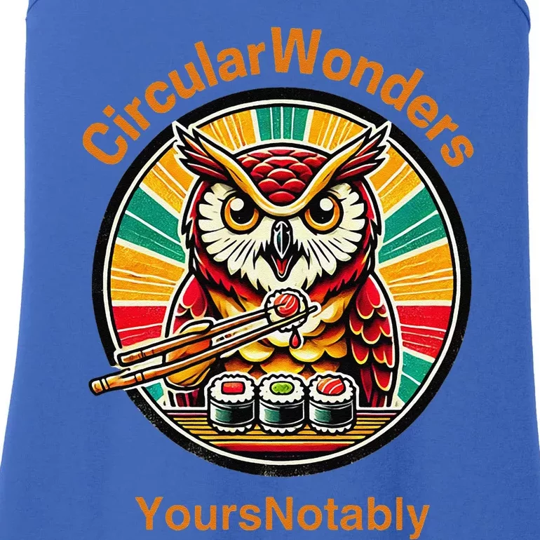 Circular Wonders Retro Owl Sushi And Chopsticks Ladies Essential Tank