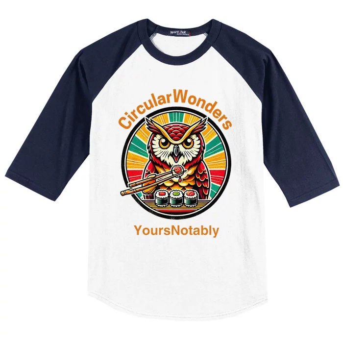 Circular Wonders Retro Owl Sushi And Chopsticks Baseball Sleeve Shirt