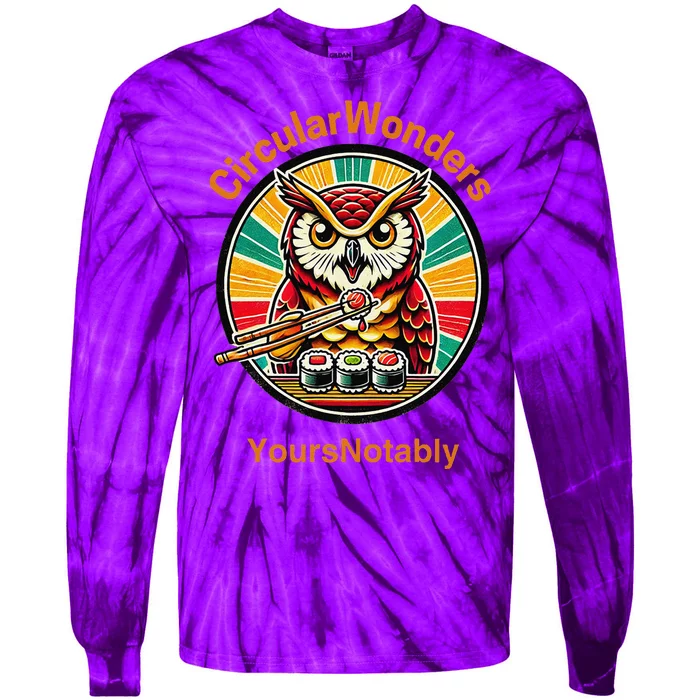 Circular Wonders Retro Owl Sushi And Chopsticks Tie-Dye Long Sleeve Shirt