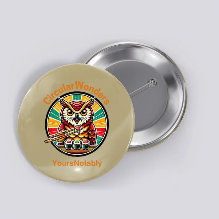 Circular Wonders Retro Owl Sushi And Chopsticks Button