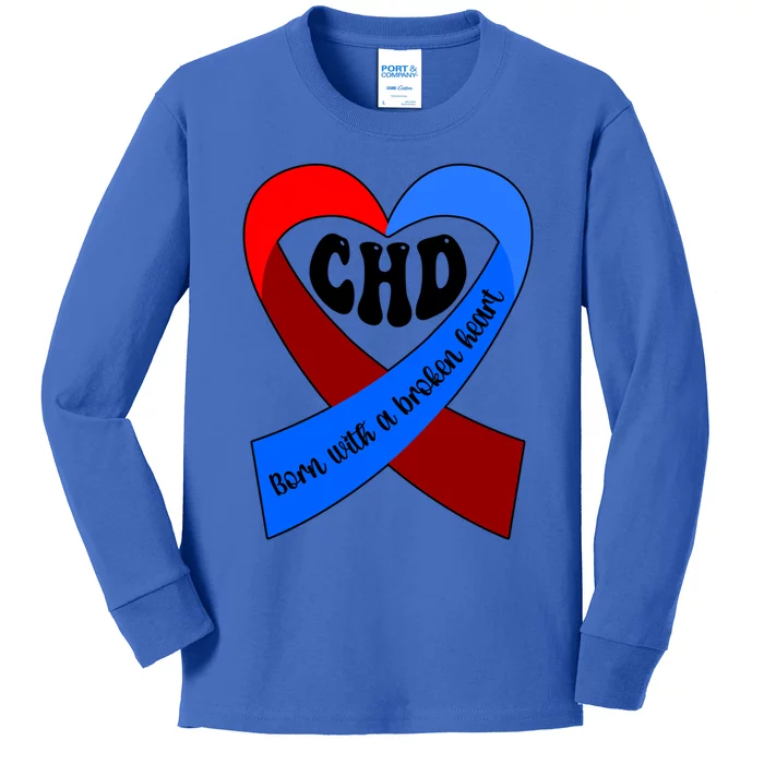 Chd Warrior Ribbon Congenital Heart Disease Awareness Gift Kids Long Sleeve Shirt