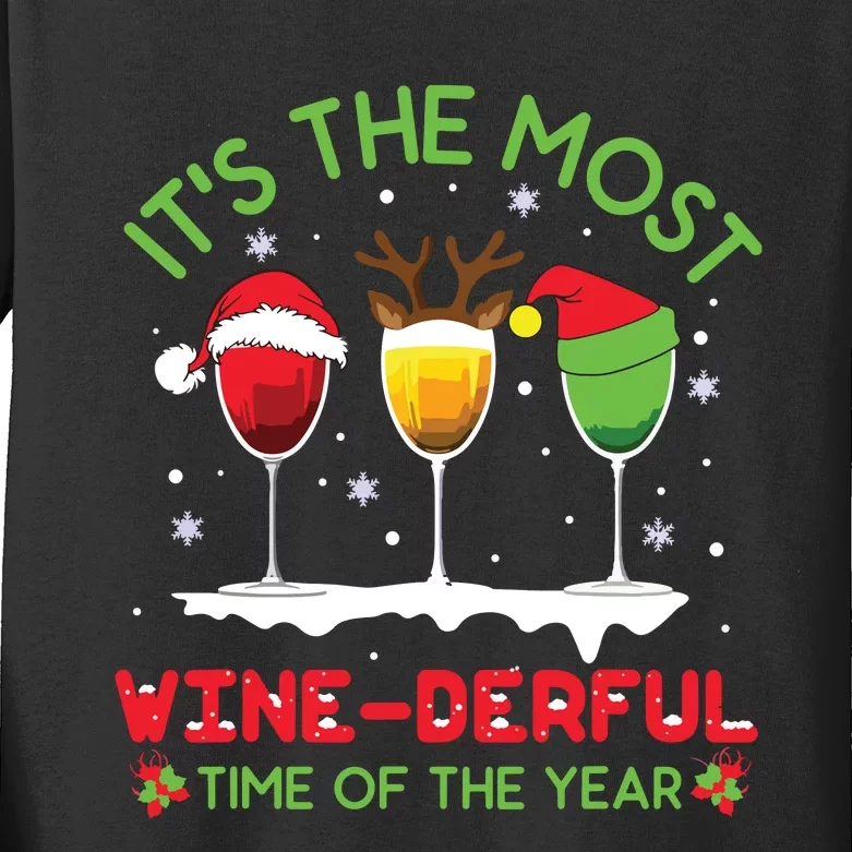 Christmas Wine Shirts Xmas Alcohol Pajama PJ Tops Kids Long Sleeve Shirt