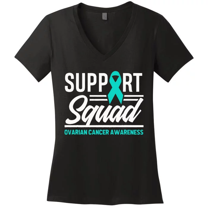 Cancer Warrior Support Squad Ovarian Cancer Awareness Women's V-Neck T-Shirt