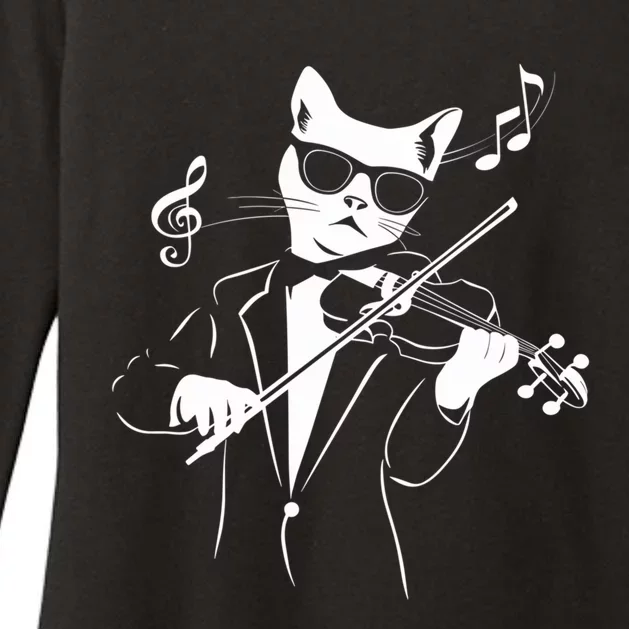 Cat Wearing Sunglasses Musician Cat Playing Violin Funny Gift Womens CVC Long Sleeve Shirt