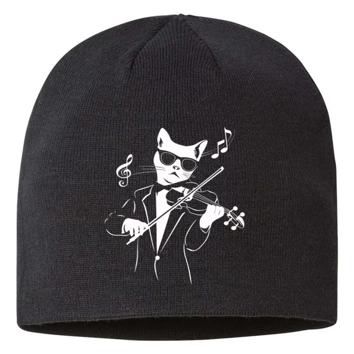 Cat Wearing Sunglasses Musician Cat Playing Violin Funny Gift 8 1/2in Sustainable Knit Beanie