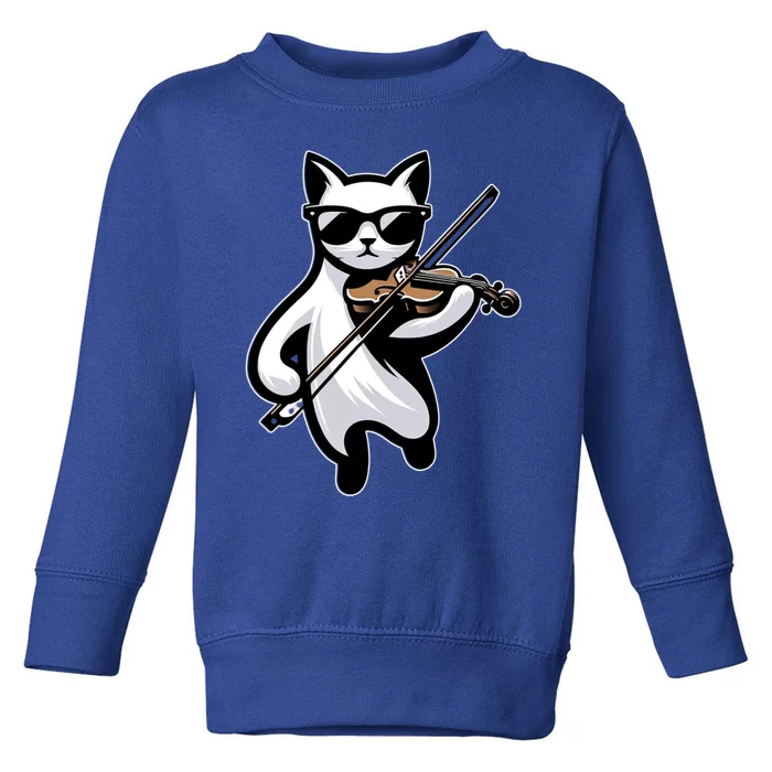 Cat Wearing Sunglasses Playing Violin Funny Gift Toddler Sweatshirt