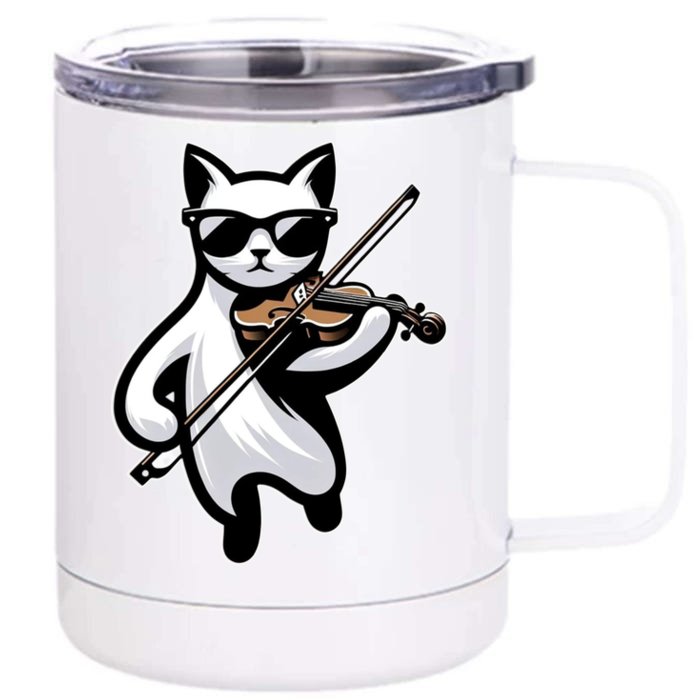 Cat Wearing Sunglasses Playing Violin Funny Gift Front & Back 12oz Stainless Steel Tumbler Cup