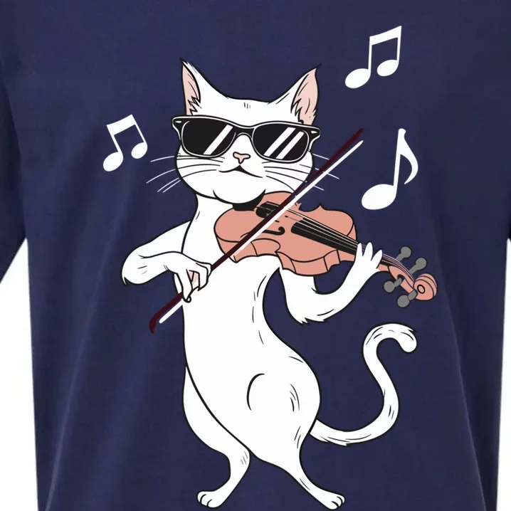 Cat Wearing Sunglasses Playing Violin Music Notes Gift Sueded Cloud Jersey T-Shirt