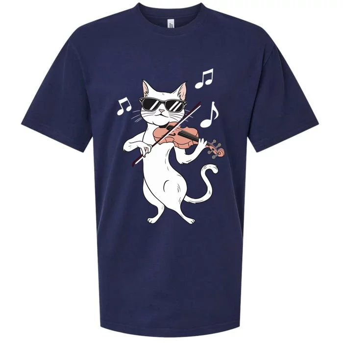 Cat Wearing Sunglasses Playing Violin Music Notes Gift Sueded Cloud Jersey T-Shirt