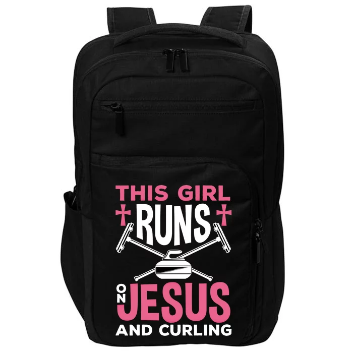 Curling Winter Sport Jesus And Curling Meaningful Gift Impact Tech Backpack