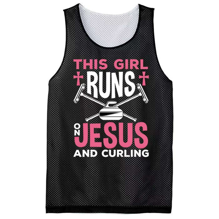 Curling Winter Sport Jesus And Curling Meaningful Gift Mesh Reversible Basketball Jersey Tank