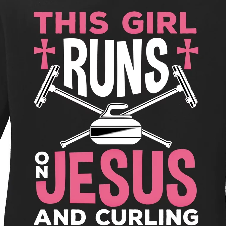 Curling Winter Sport Jesus And Curling Meaningful Gift Ladies Long Sleeve Shirt