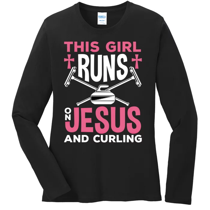 Curling Winter Sport Jesus And Curling Meaningful Gift Ladies Long Sleeve Shirt